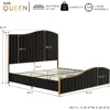 Queen Size Bed Frame, 61.4" High Headboard Platform Bed Velvet Upholstered with Gold Trim & Footboard/Wooden Slats 6