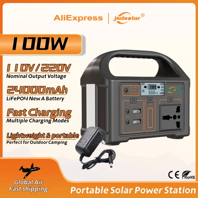 jsdsolar 100W Portable Power Station Power Generator 110V 220V LED Light Emergency Solar Power Bank for Outdoor Camping Travel