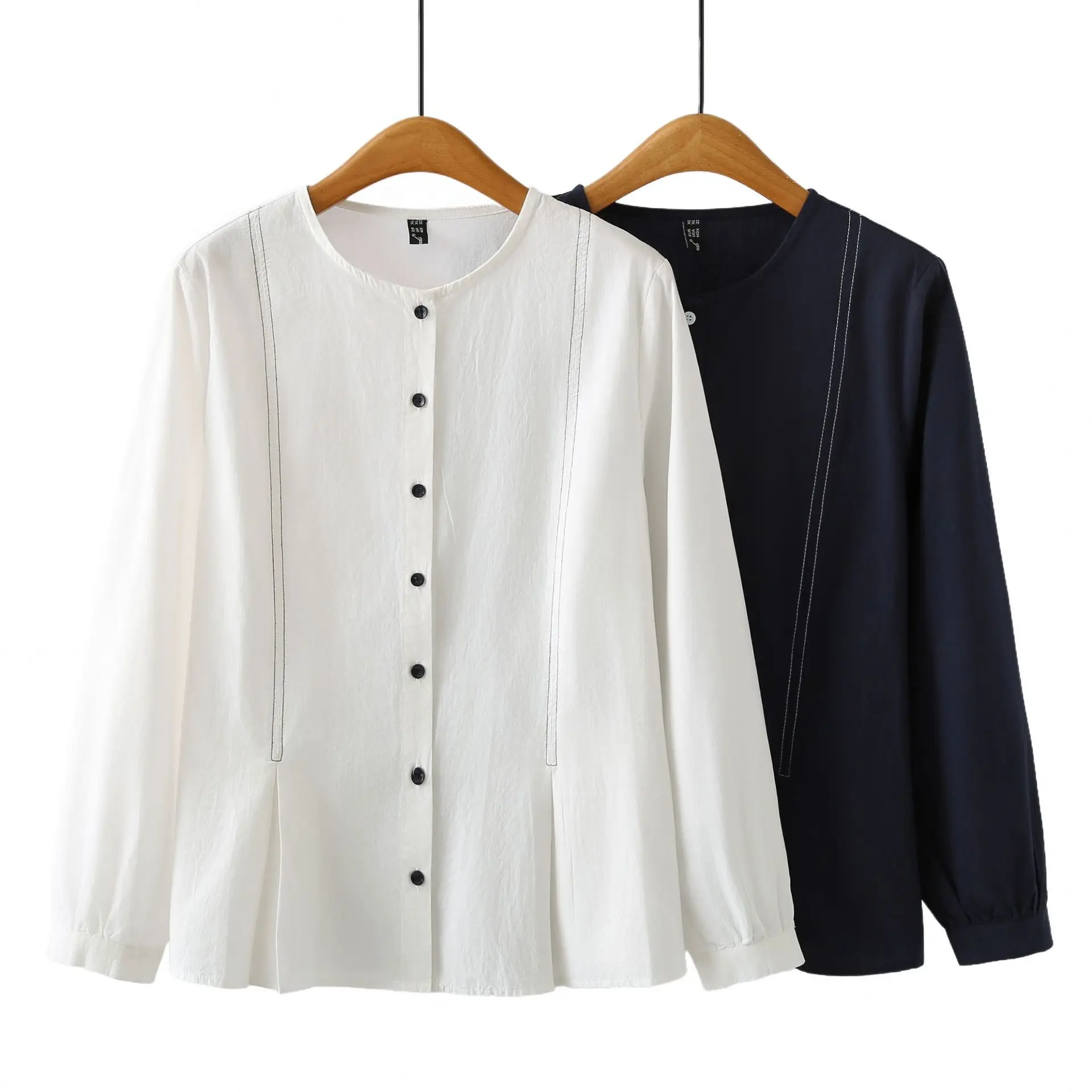 Fashion Plus Size Women's Blouses Autumn New Style Simple And Elegant Long Sleeve Bright Line Casual Washed Cotton Shirt 2527