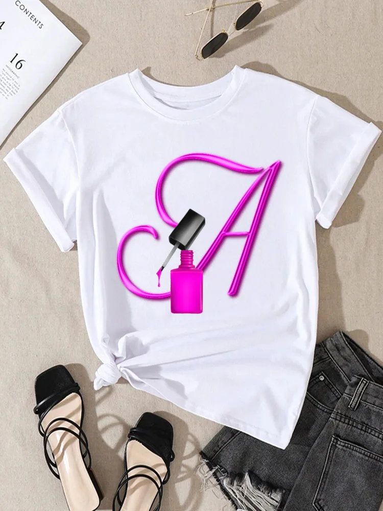 

Fashion Women T-shirt Custom Name Letter Combination Nail Art Letter Font A B C D E F G Short Sleeve Tops Black T-shirt Clothing