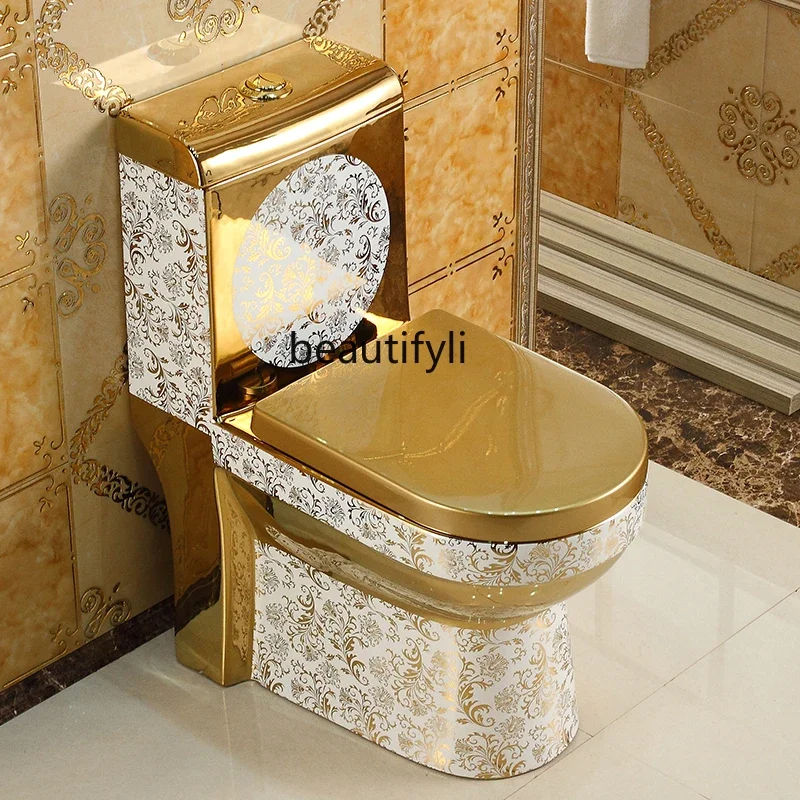 

Toilet Household Pumping Sit Toilet Water-Saving Mute Siphon Super Swirling-Style Toilet Golden