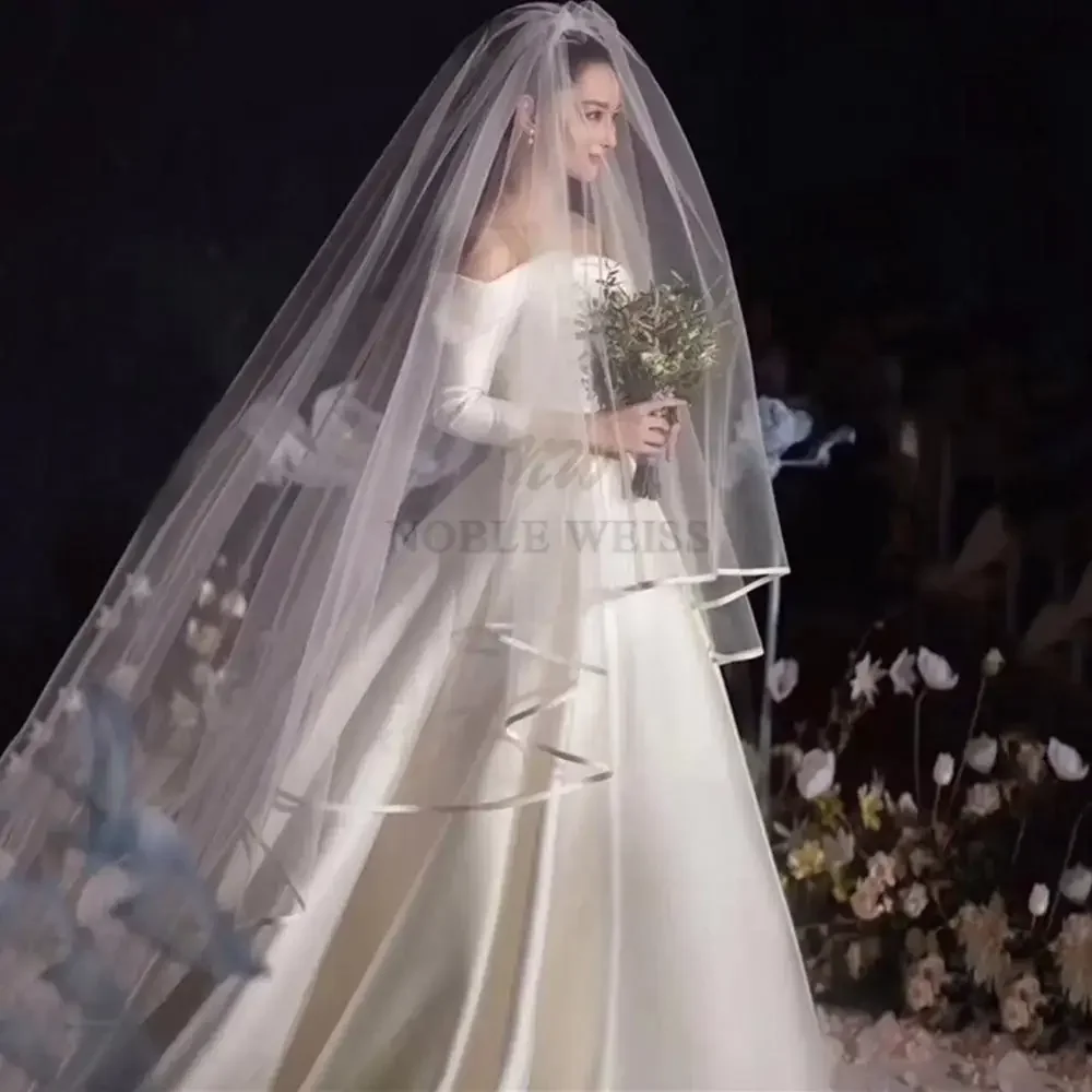 Ribbon Edge Wedding Veils Tulle Long Bridal Veil Two Layer Bridal Veil Long Party Veils Wedding Accessories Customized bridal veil