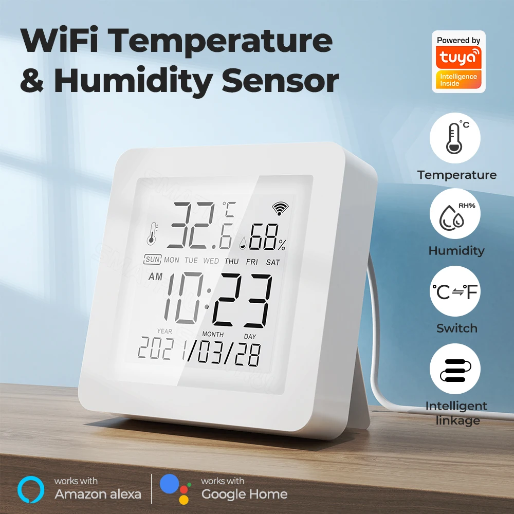 Tuya WIFI Smart Temperature Humidity Sensor Indoor Hygrometer Thermometer  With LCD Display Real Time Update USB Power Up