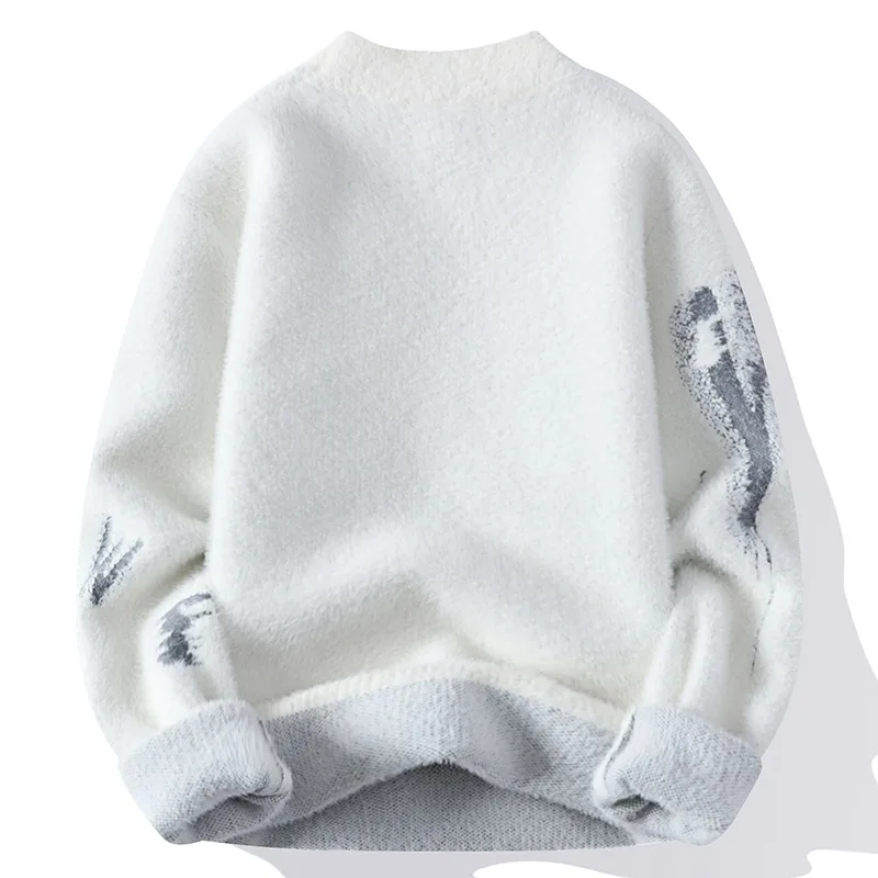Autumn Winter New Women's Fashion Casual Slim Fit Letter Sweater Men's Plus Velvet Thick Warm Large Size Sweater Pullover Y2k
