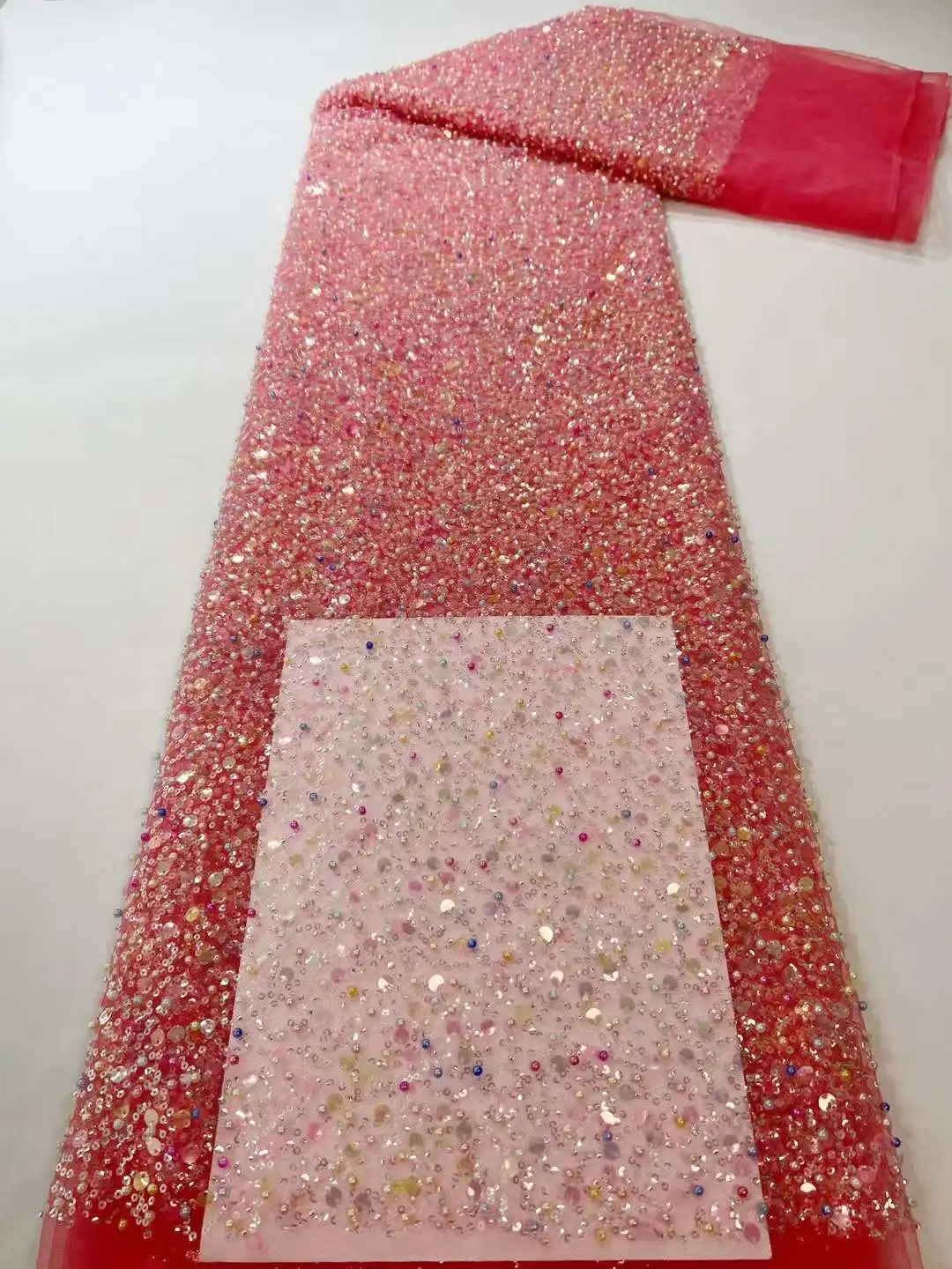 

African Sequins Lace Fabrics Latest Beaded Embroidery French Tulle Mesh Lace Fabric Material For Party Wedding Dress Sew