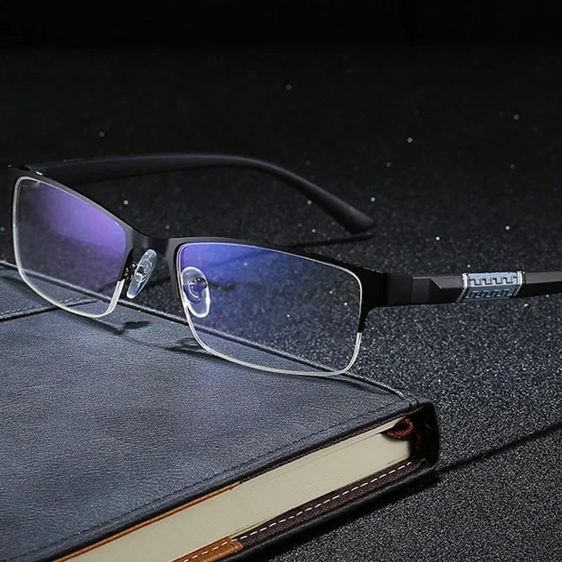 

Anti-blue light Metal Half Frame Reading Glasses HD TR90 Farsighted Eyeglasses Men Business Eyewear Diopter 0 +1.0 +1.5 To +4.0