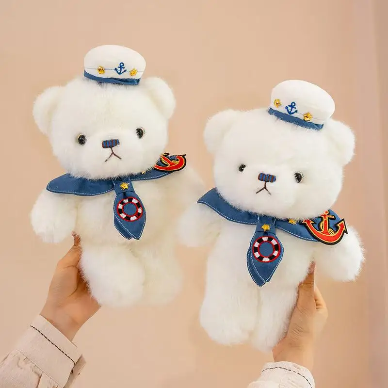 New 1pc 30cm Cute White Bear Plush Toys Cartoon Navy Uniform Stuffed Animal Doll Lovely Children Accompany Birthday Xmas Gift