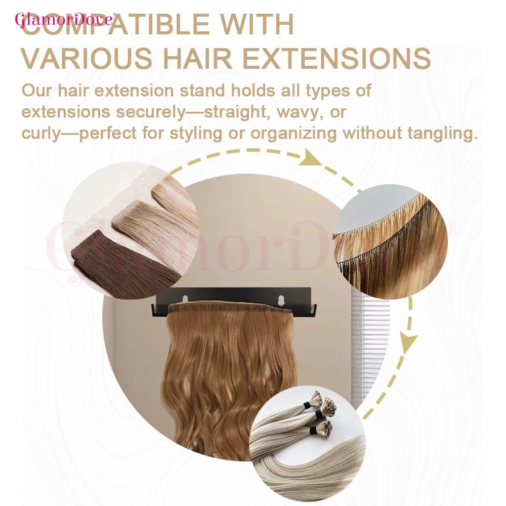 글래머도브 헤어 익스텐션 홀더 ? 스테인리스 스틸 헤어 스탠드 (세척, 스타일링, 건조용) 웨프트, 클립인 및 테이프인 익스텐션용