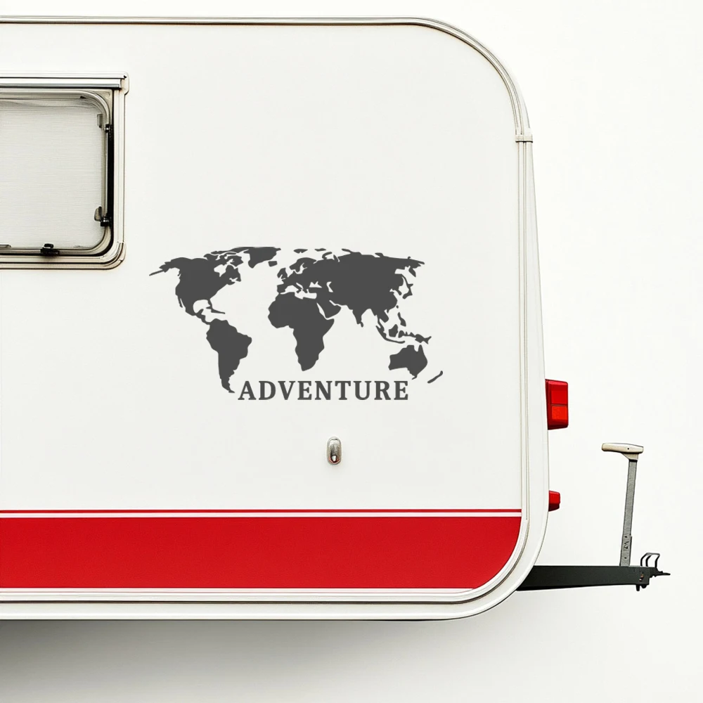 Adventure World Map Design Ca Camper Door Decor Stickers Caravan Vans Tuning Vinyl Decals Accessories Waterproof camper door stickers