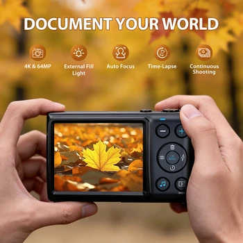 Videocamera 4K UHD, Foto Opzionali 4800/6400MP, Obiettivo AF con 8 Filtri, Schermo da 1.24/2.8 Pollici, Torcia, Lettore MP3 MP4, Registrazione