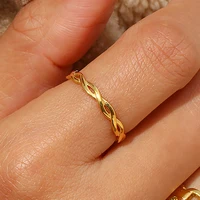 E.B.belle Super Minimalist Braided Twisted Thin Gold Rings For Lady Waterproof Stainless Steel 18K Gold Plated Girl's Ring