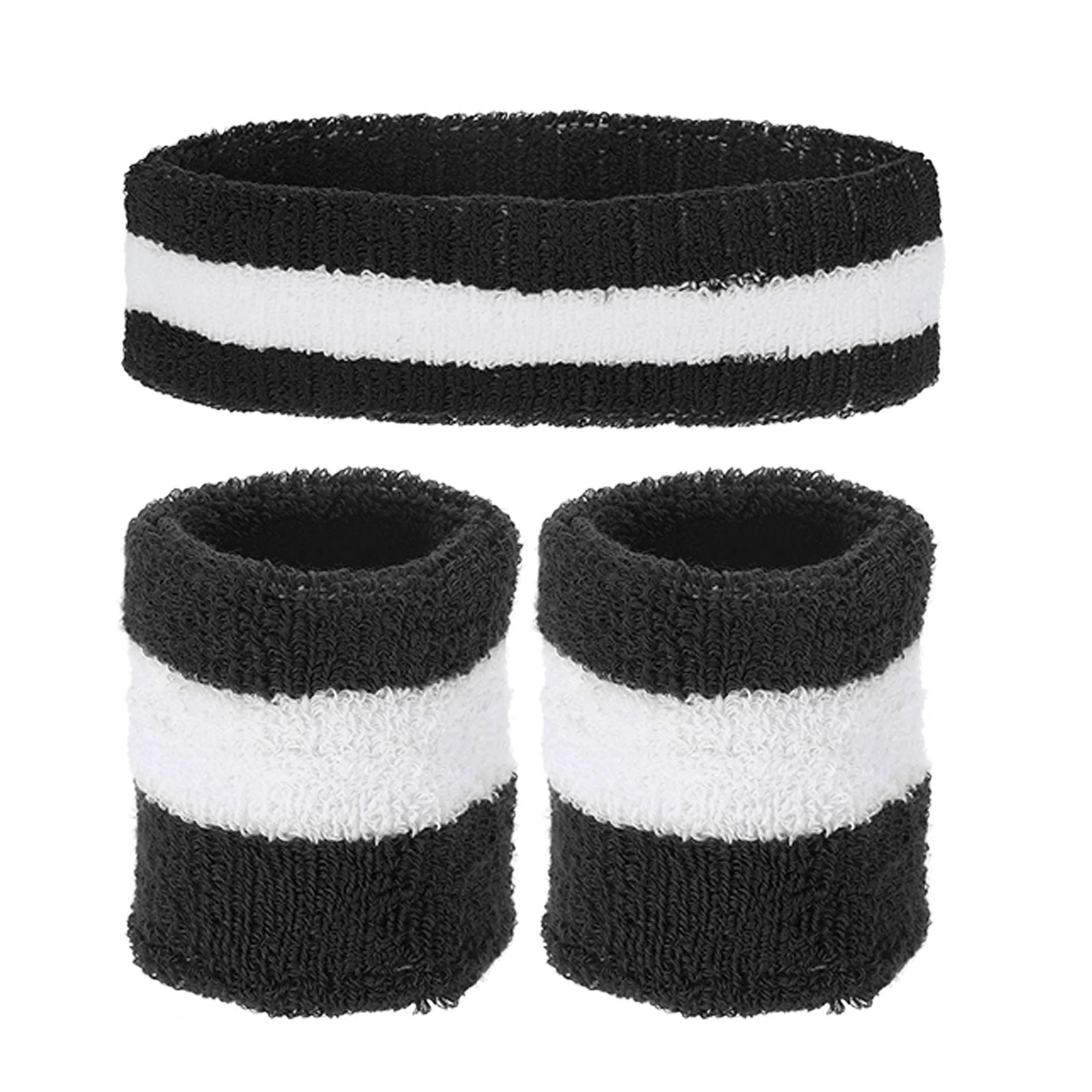 7 x 2 Inch Sweat Band Set Sports Terry Cloth Headband Wristband Set Moisture Wicking Sweat Absorbing Head Band for Women Men 2