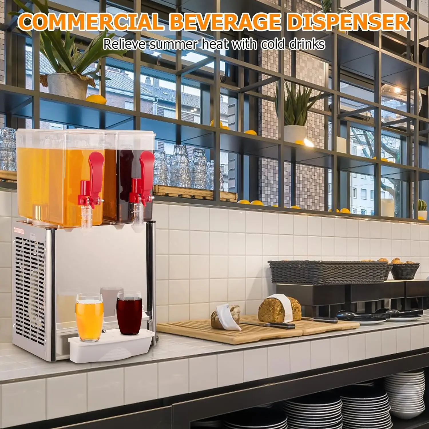 Commercial Beverage Dispenser, Towallmark 2 Tanks 5.28 Gallon 20L Commercial Juice Dispenser, 10 Liter Per Tank, 280W 2