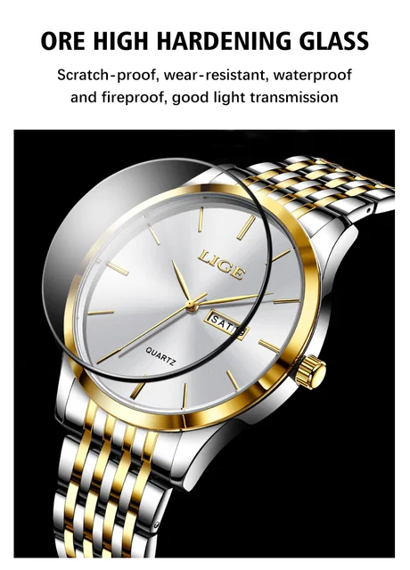 Stainless Steel Relojes Lige Amazon LIGE Fashion Luxury Quartz Man