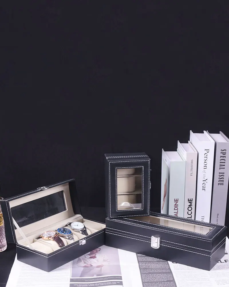 6Slots Watch Box 1PC Men Watch Organizer PU Leather Watches Display Case Storage Box Transparent Lid watch storage box