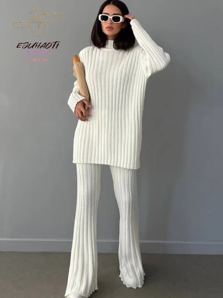 

Women's Winter Trousers Sweater Two Piece Set Autumn Long-sleeved Pullovers Wide Leg Pants Suit Girl's Clothing Dropshipping