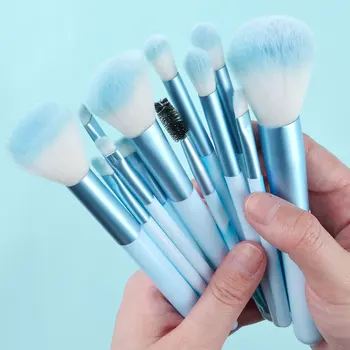 12 pezzi Set di pennelli per trucco blu Soft Fluffy Detail Concealer Blush Loose Powder Eyeshadow Highlighter Foundation Women Beauty Tool