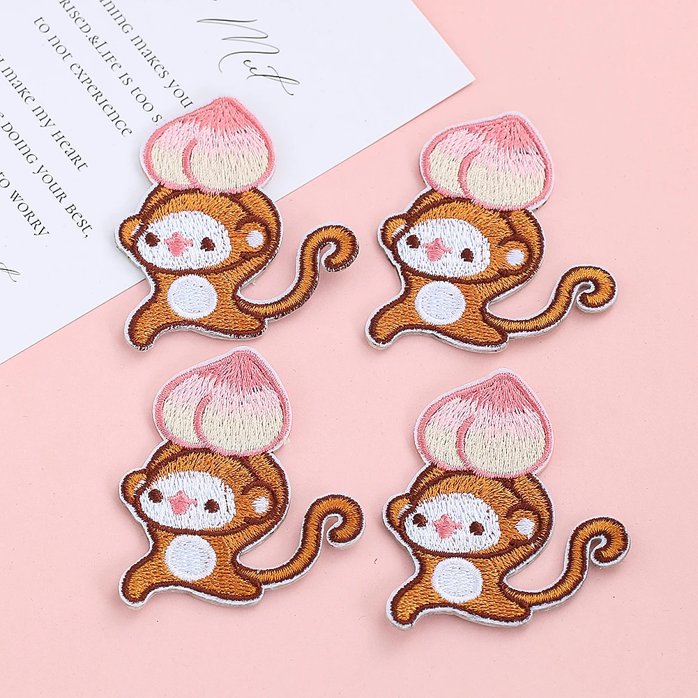 2 Stück niedlichen Affen und Pfirsich Cartoon Aufkleber Eisen auf Transfers für Kleidung Applikationen Patches Stickerei DIY Näh zubehör