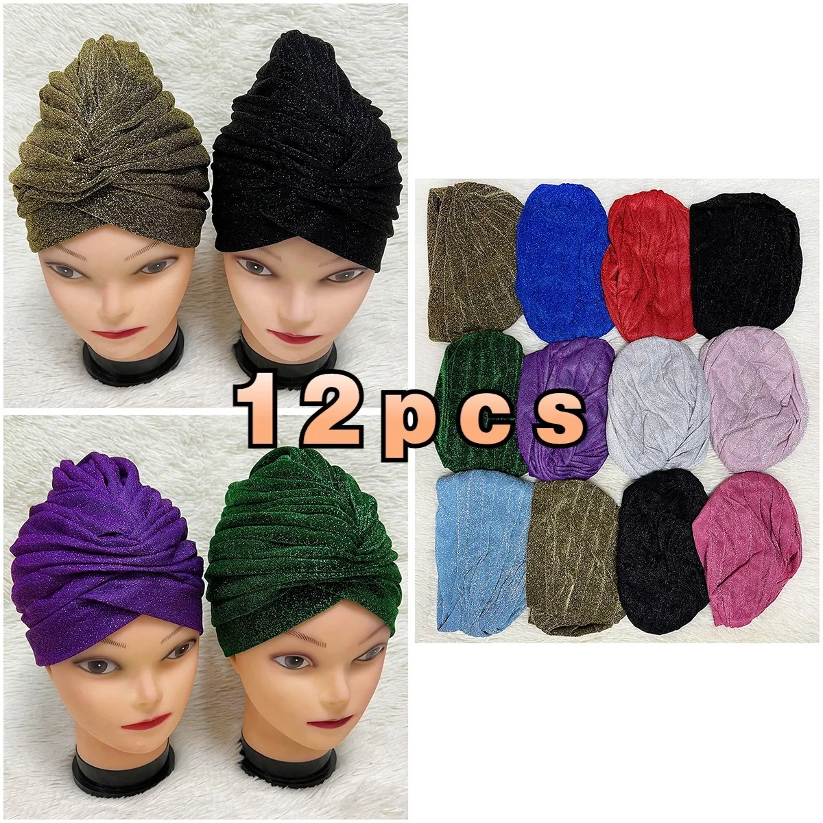 

1 Dozen High Quality Newest Elegant Turban Hats Women Cap Beaded For India Scarfs Head Wrap Headband Girl Hair Accessories Lady