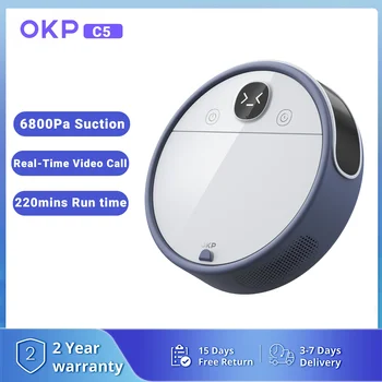 OKP C5 Robot Vacuum Cleaner with Real-Time Video Call, 6800Pa Powerful Suction, Wi-Fi/App/Alexa Control, Automatic Self-Charging 1