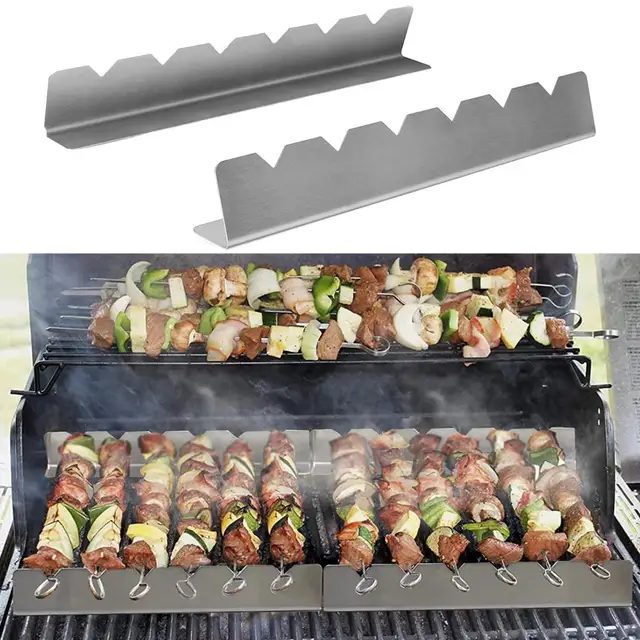 Környezetbarát V-Alakú Ezüst Színű Grill Grillnyílások Tartó Hőkezelő Bbq Nyársai Kiegészítők - Image 4