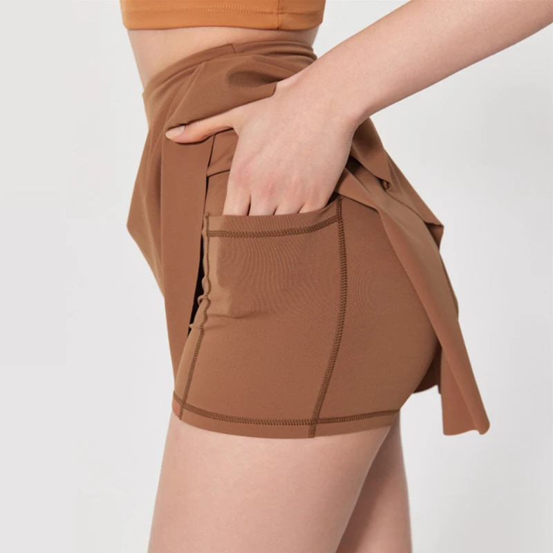 Women Tennis Skirts High Waist Sport Skirt Fake Two Piece Badminton Shorts Girls Quick Dry Gym Fitness Running Skort With Pocket