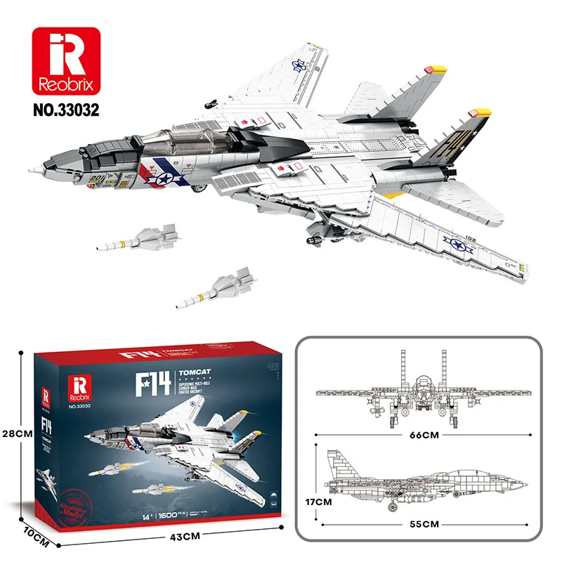 

Reobrix 33032 F-14 Fighter Tomcat Model Aircraft Series DIY Puzzle Toys Building Block Boy Christmas Gift 1600PCS