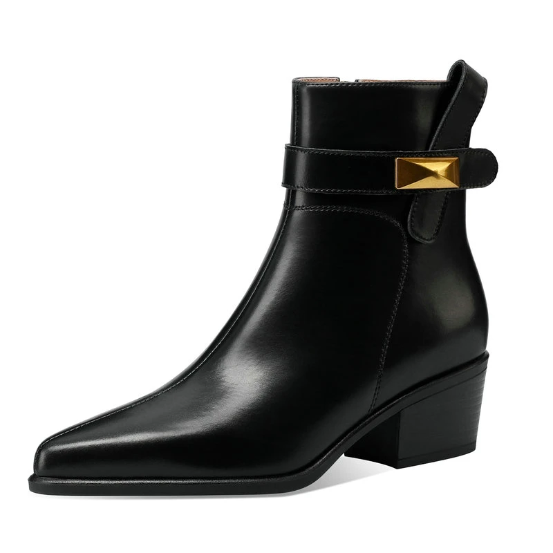 

Женские ботильоны из натуральной кожи, с острым носком, на среднем квадратном каблуке, размеры 34-40