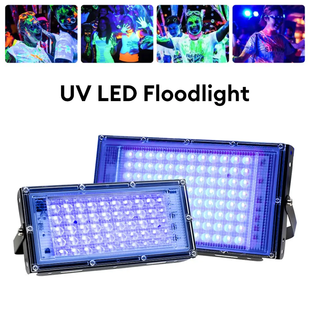 

220V UV LED Floodlight 50W 100W Ultraviolet Fluorescent Stage Light Waterproof Disco DJ Light 395nm Party Blacklight EU Plug