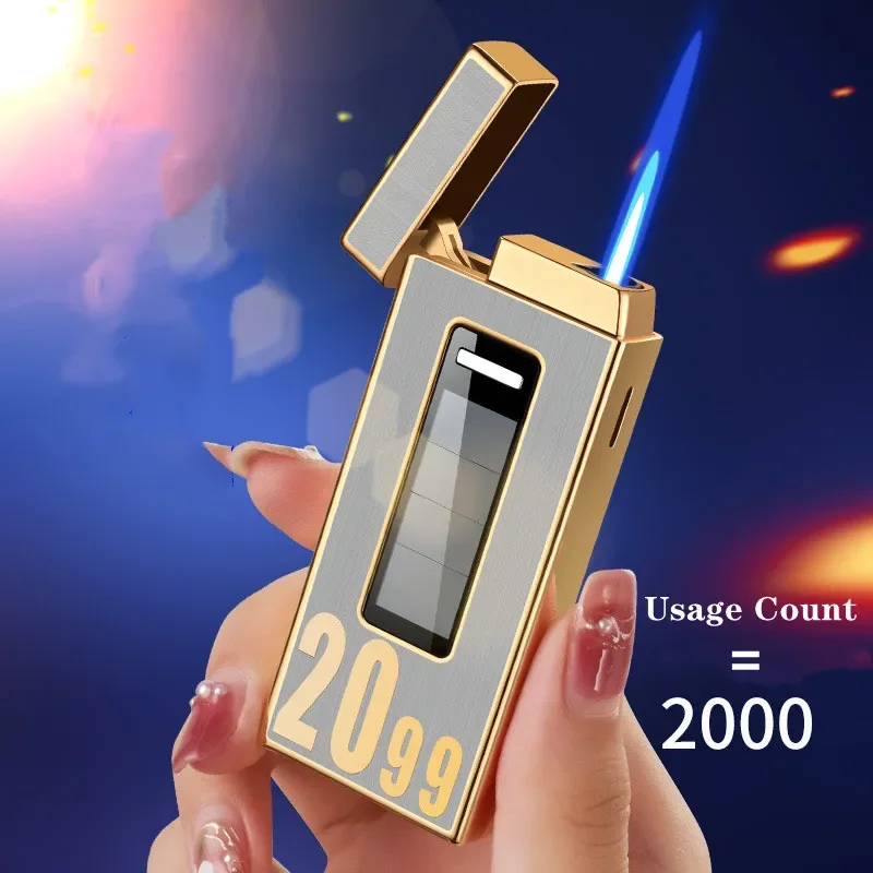 Touch Sensitive Solar Rechargeable Lighter Metal Outdoor Windproof Butane Gas Lighter Turbo Torch Blue Flame Jet Lighters 4