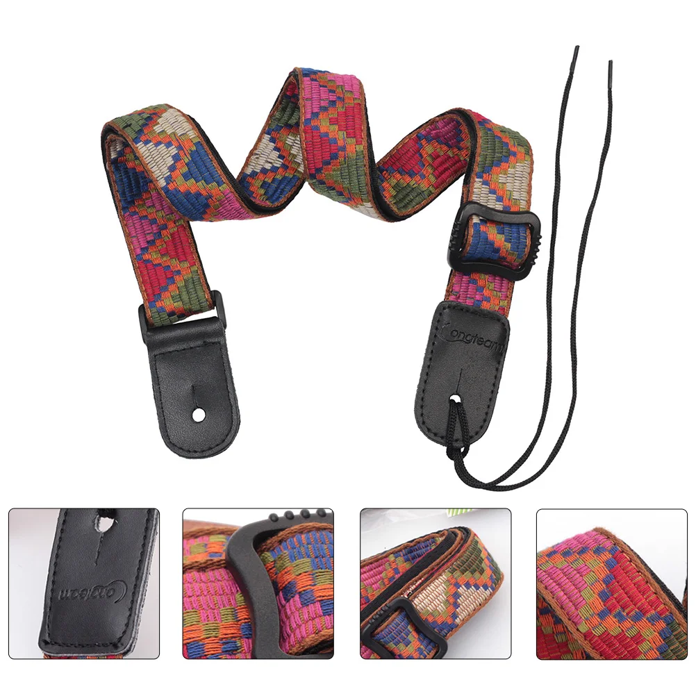 

Cotton Extra Wide Acoustic Guitar Ukulele Strap Leather Adjustable Shoulder Strap Belt with Print for Kid Wood Guitar Bass