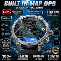 Montre connectée GPS avec carte intégrée de qualité militaire, étanche 10ATM, 1000mAh, écran AMOLED 1,75 pouces, boussole, altimètre, appels Bluetooth, montre connectée de santé 1