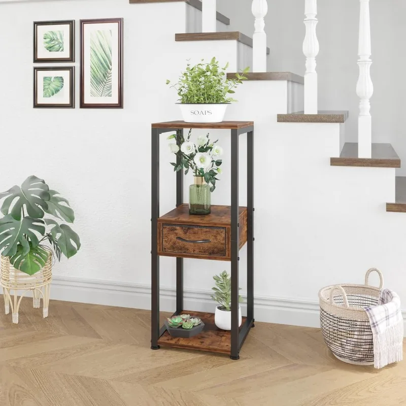 Tall Plant Stands Indoor, 3 Tier Plant Table with Fabric Drawer , Corner Stands for Indoor Plants Multiple