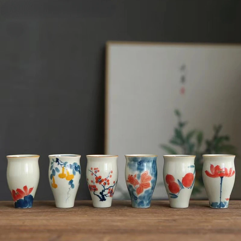50ml Hand-painted Ceramic Tea Cup, Underglaze Color, Koi and Lotus Flowers, Fragrant Cup, Antique Style Wine Master Cup