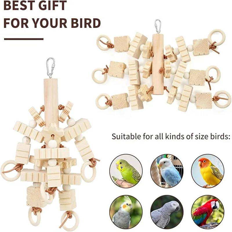 Large Parrot Toy Tearing Natural Wooden Blocks Bird Chewing Toy Parrot Cage Bite Environmental Protection Bird