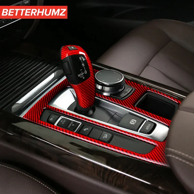 BMW X5 F15 X6 F16 센터 콘솔 기어 시프터 패널 트림 커버 M 성능 스티커 용 탄소 섬유 자동차 인테리어 액세서리