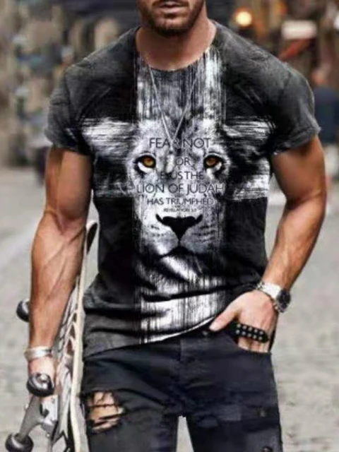 Summer Men's T-shirt Fashion Tiger  3D Shirt Casual Street Style Short-Sleeved Funny Harajuku All-match Top 6xl S1654