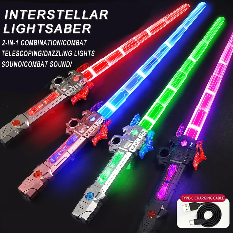 Retractable Lightsaber With Usb Charge Finger Rotating Laser Sword Flash Luminous Sound Cos FX Duels Battle Toy For Kids Adult
