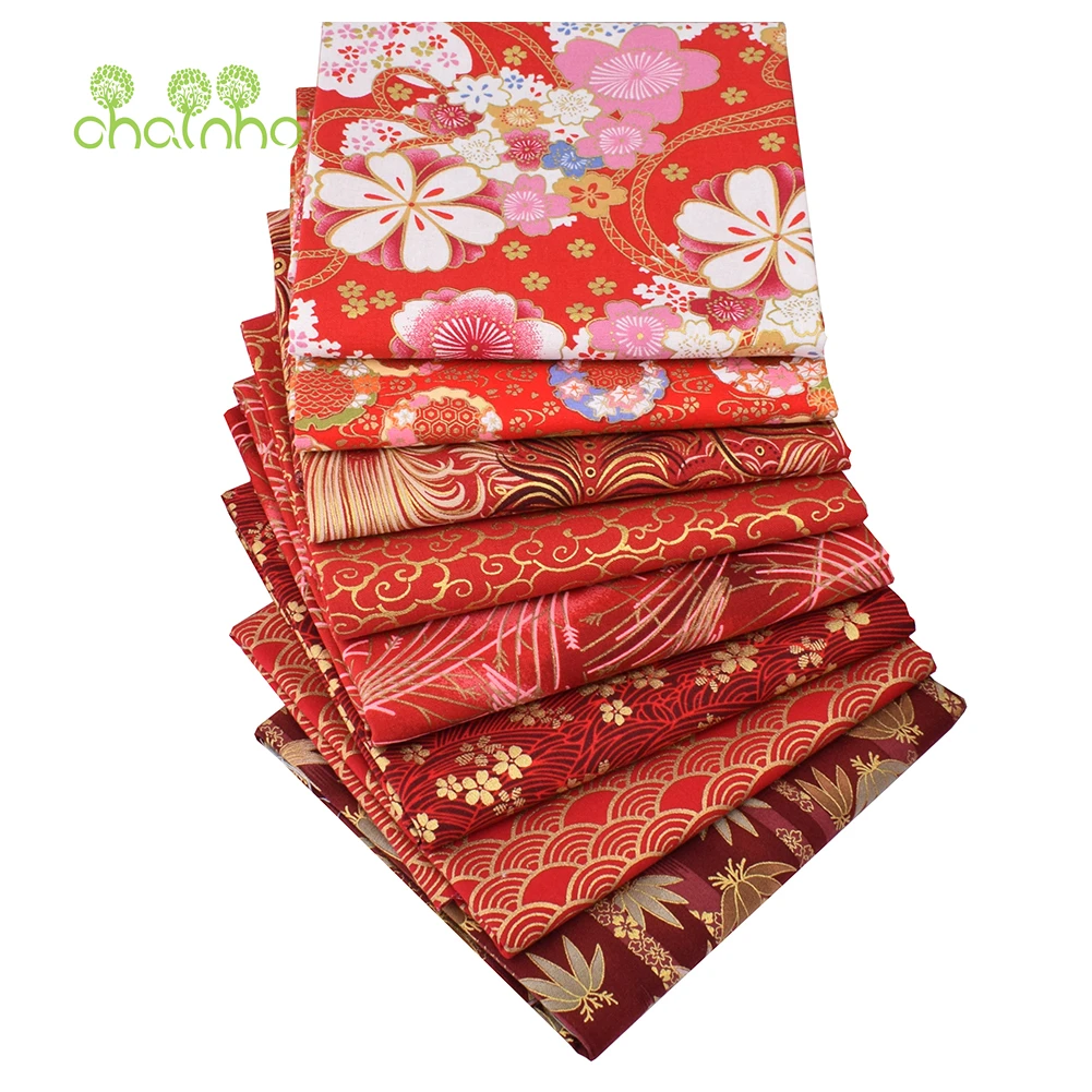 Chainho,Red Bronzing Printed Plain Cotton Fabric,DIY Quilting & Sewing Material,Handmade Patchwork Cloth,11 Designs,4 Sizes,CT52
