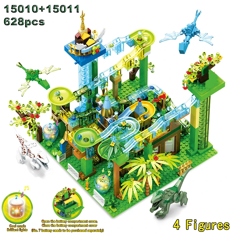 Moc Blocks Toys Jurassic Dinosaur Park Forest Castle Electric Track