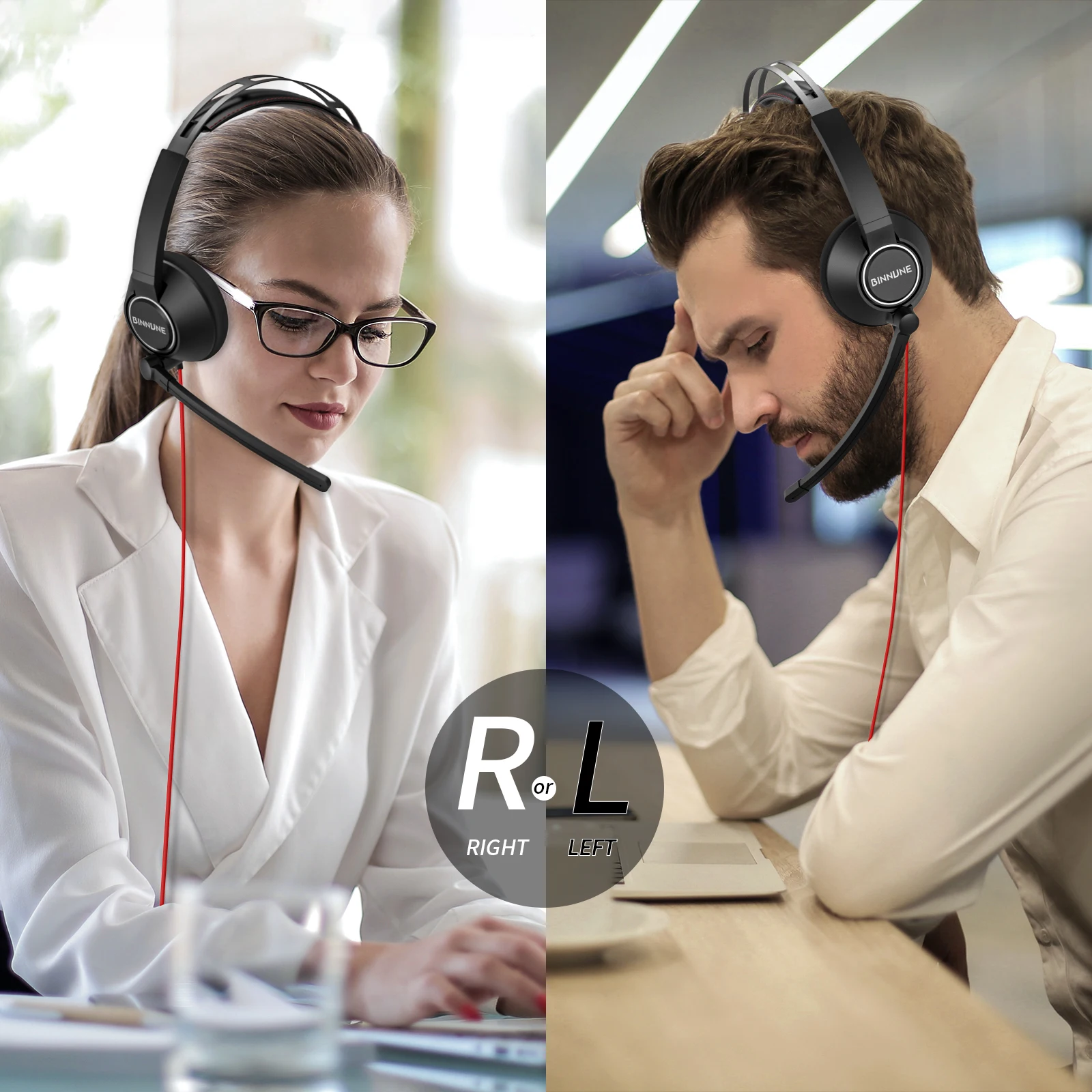 Wired Headphones Wired Headset BINNUNE Headset With Mic for Laptop PC Computer Wired Work Headphones with Noise Cancelling Mic for Zoom Office Conference
