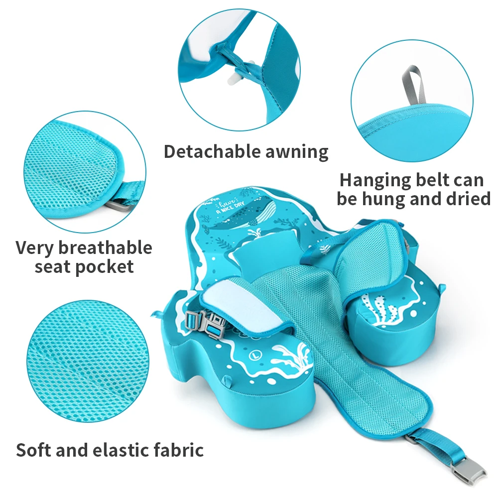 Kids Non-inflatable Swim Ring With Canopy Toddler Swimming Trainer Accessories Safety Pool Float Circle Bathing Buoyancy 3