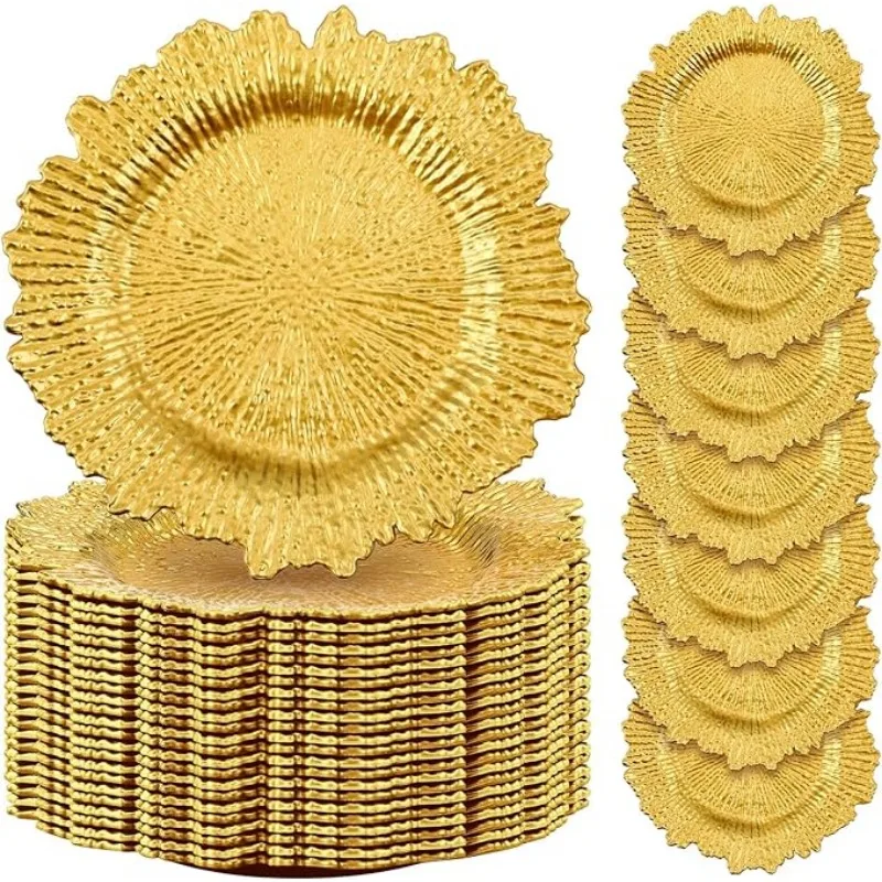50 Pcs 13 Inch Charger Plates Bulk Plastic Plate Chargers Floral Reef Design Round Ruffled Rim Dinner Charger Plates plastic plates