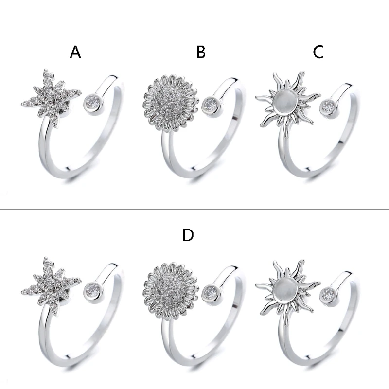 

Open Ring Women Anxiety Spinner Cuff Ring Adjust Jewelry Gifts for Teens Girls Rotatable Relieving Stress