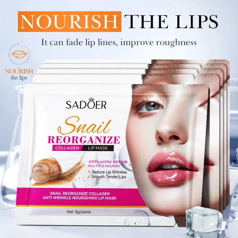 10pcs SADOER Snail Crystal Collagen Lip Mask Anti Wrinkle Nourishing Plump Lips Moisturizing Lip Patches Skin Care Products