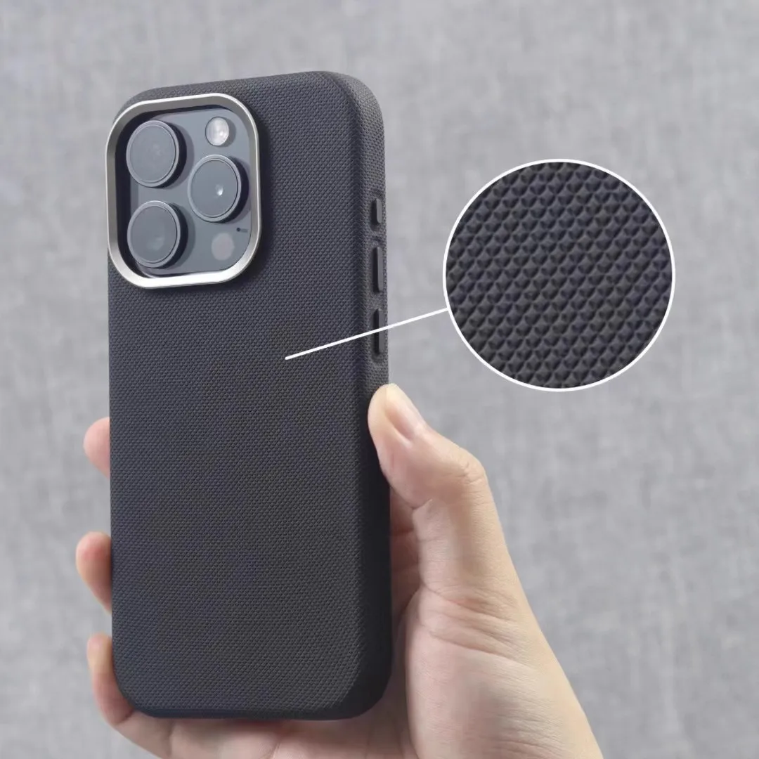 Diamond Texture Particle PU Leather Magnetic Magsafe Case with Alloy Lens Frame and Shockproof Cover