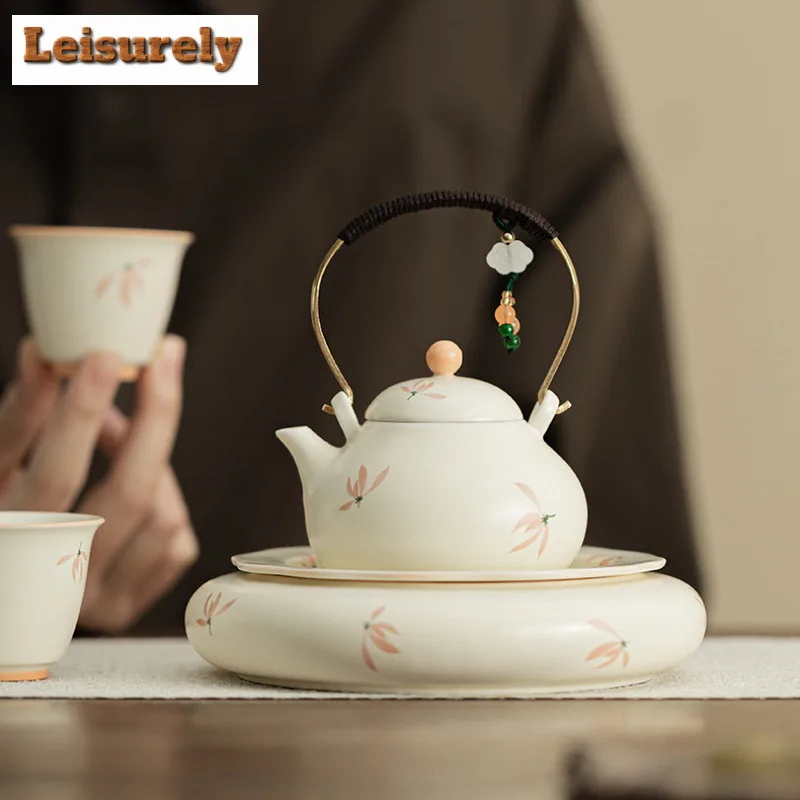 Hand Painted Orchid Travel Tea Set Kit Retro 1 Pot 2 Cups Tea Maker Organizer Portable Outdoor Stock Bags Tea Items Accessories