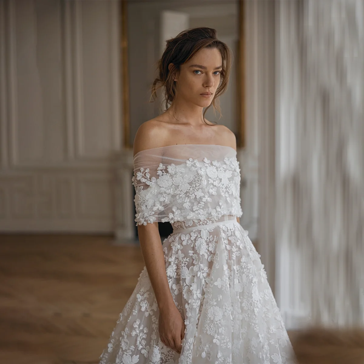 Sposa Corto Flower Vestito Bianco Con Fiori Per Matrimonio Abito