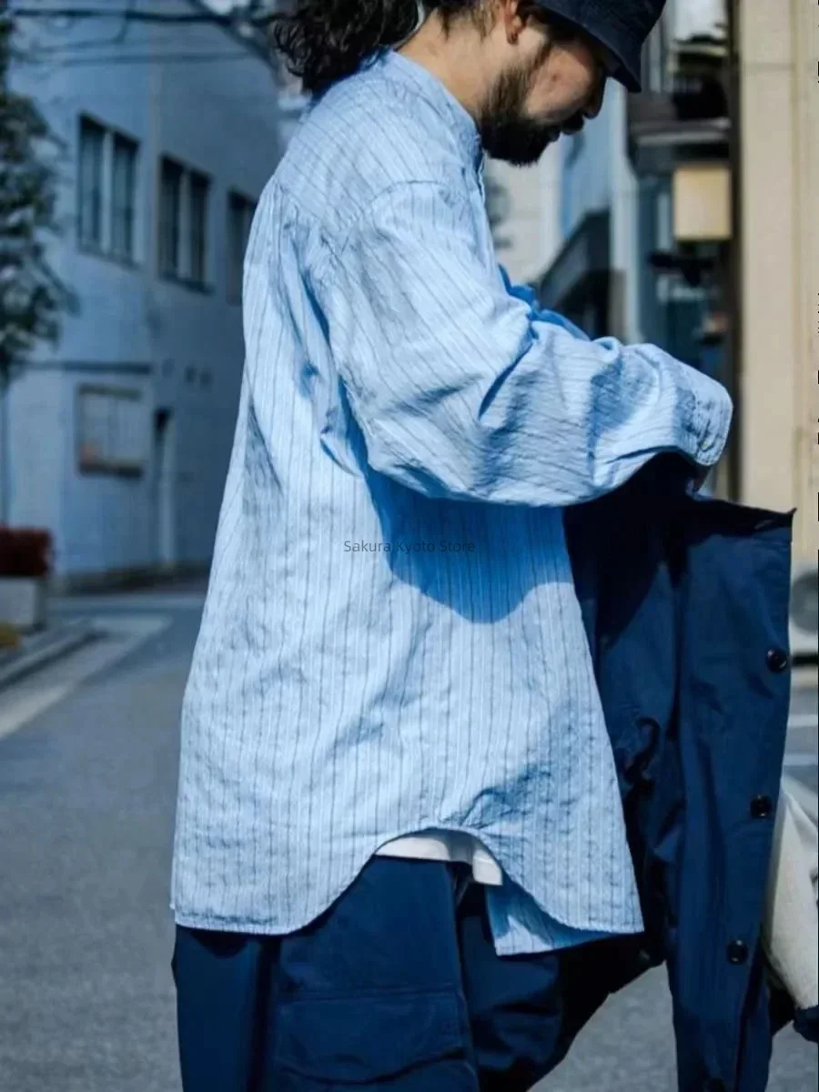 NANAMICA 24SS BAND COLLAR DOBBY STRIPE SHIRT Collarless