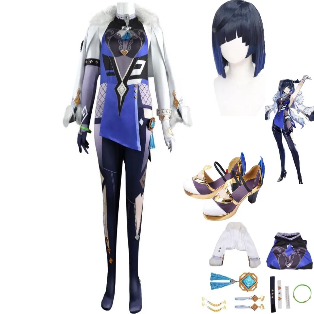 

Anime Game Genshin Impact Yelan Cosplay Costume Liyue Hydro Wig Tight Jumpsuits Accessories Full Set Woman Sexy Halloween Suit